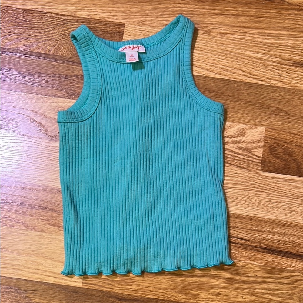 Teal Ribbed Kids Tank Top